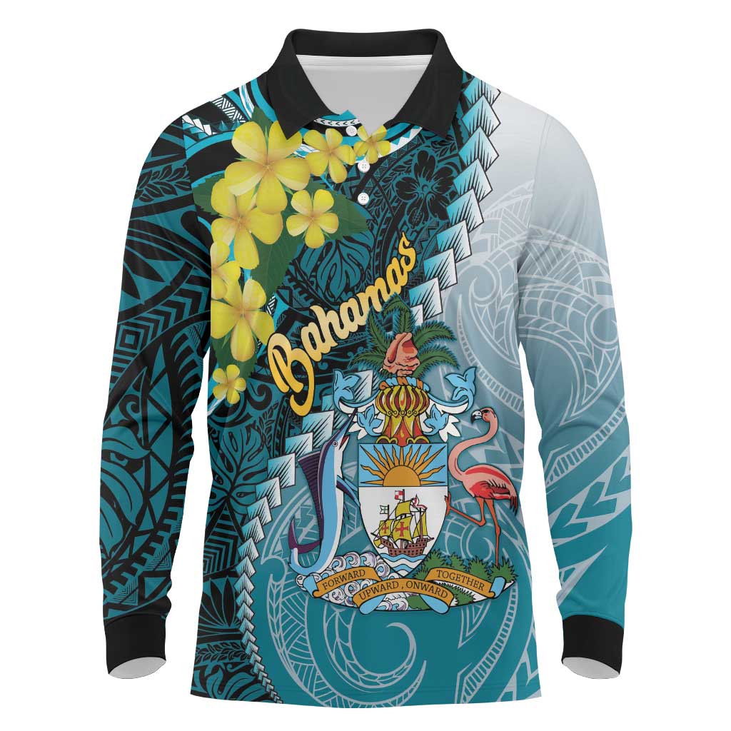 The Bahamas Long Sleeve Polo Shirt Bahamian Buttercup Polynesian Pattern