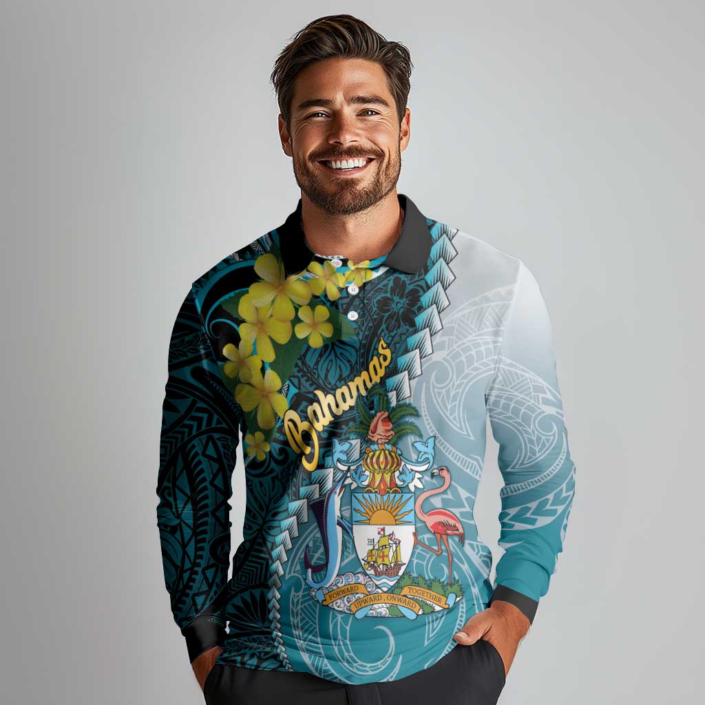 The Bahamas Long Sleeve Polo Shirt Bahamian Buttercup Polynesian Pattern