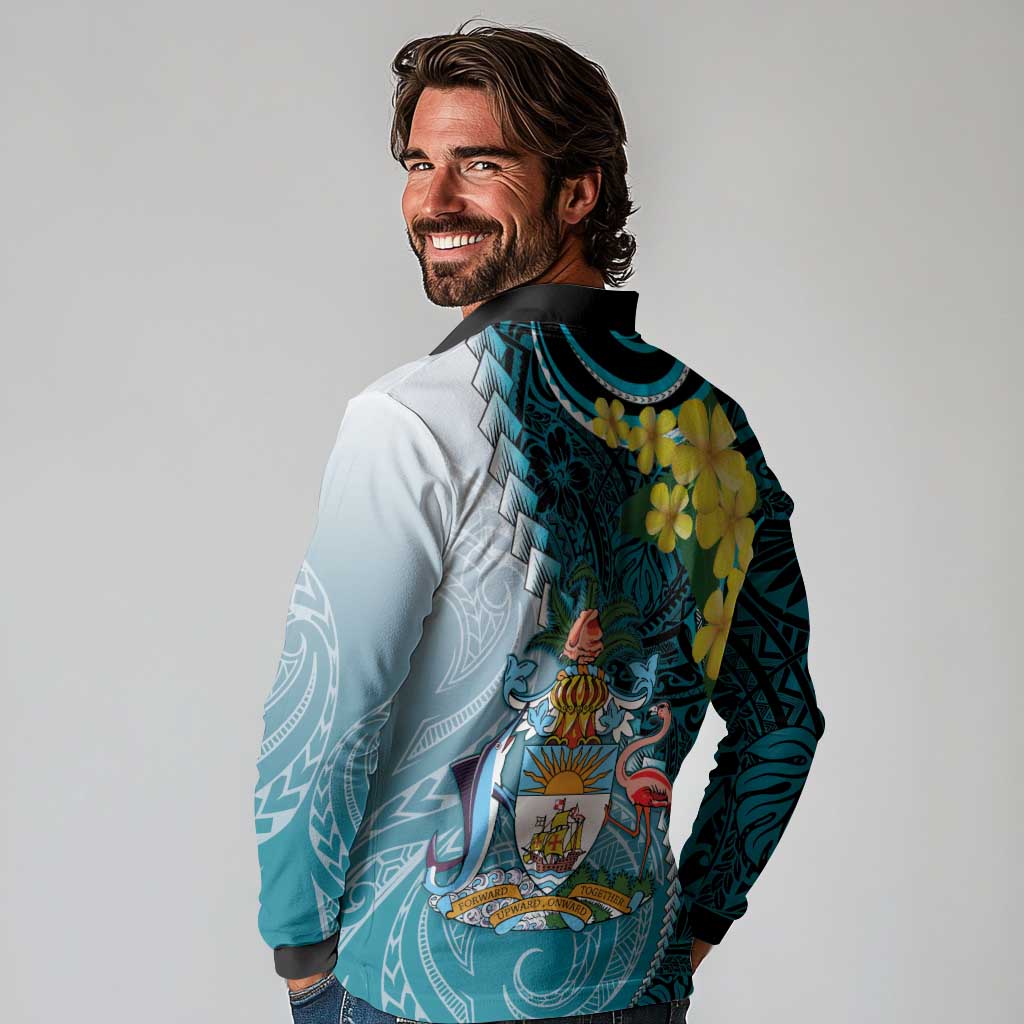 The Bahamas Long Sleeve Polo Shirt Bahamian Buttercup Polynesian Pattern