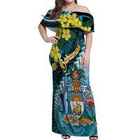 The Bahamas Off Shoulder Maxi Dress Bahamian Buttercup Polynesian Pattern