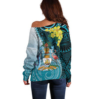 The Bahamas Off Shoulder Sweater Bahamian Buttercup Polynesian Pattern