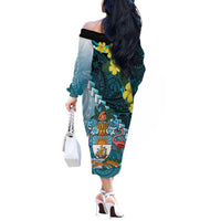 The Bahamas Off The Shoulder Long Sleeve Dress Bahamian Buttercup Polynesian Pattern