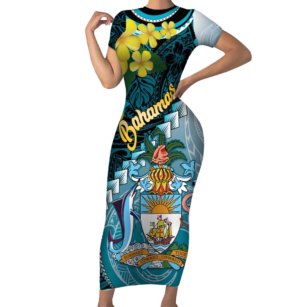 The Bahamas Short Sleeve Bodycon Dress Bahamian Buttercup Polynesian Pattern