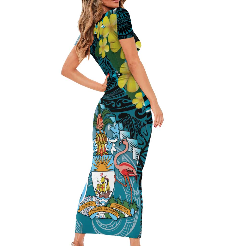 The Bahamas Short Sleeve Bodycon Dress Bahamian Buttercup Polynesian Pattern