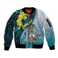 The Bahamas Sleeve Zip Bomber Jacket Bahamian Buttercup Polynesian Pattern