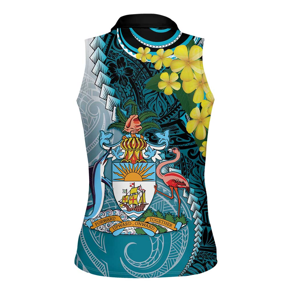 The Bahamas Women Sleeveless Polo Shirt Bahamian Buttercup Polynesian Pattern