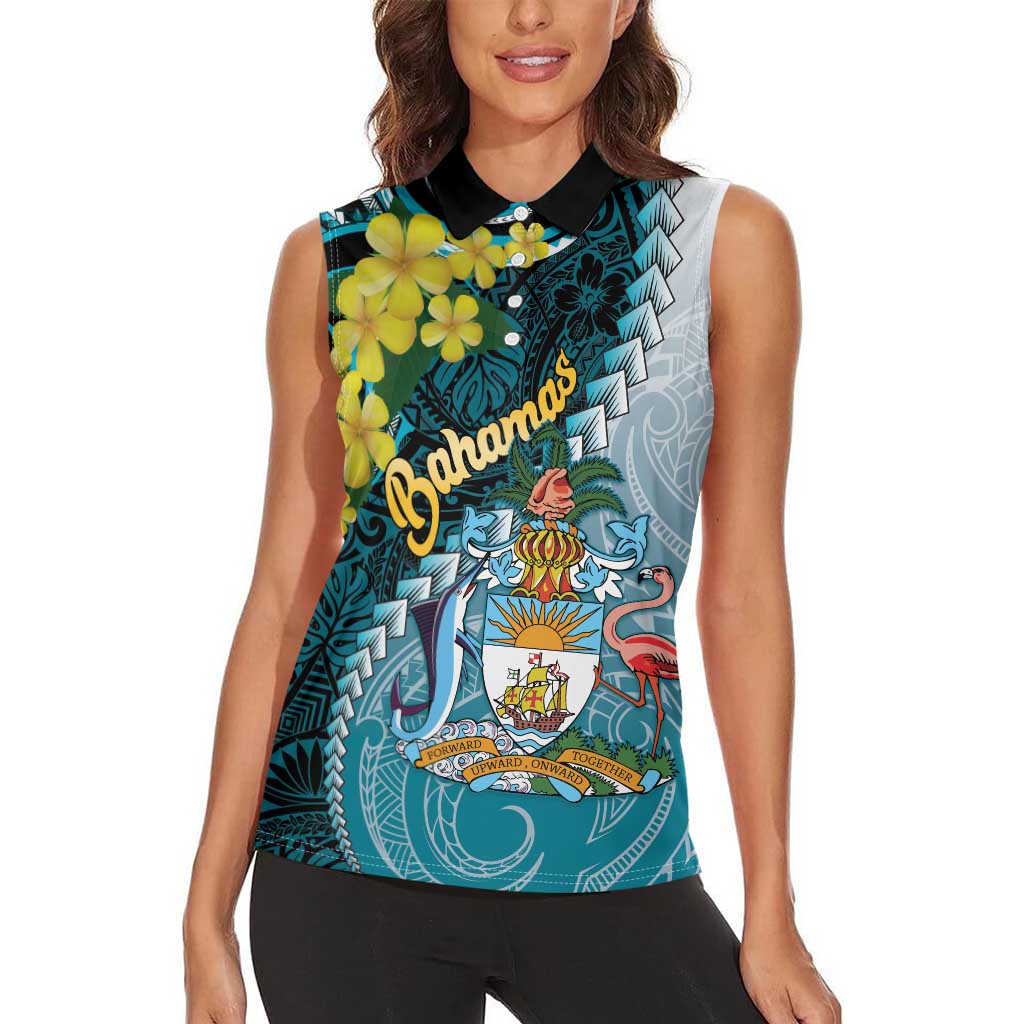 The Bahamas Women Sleeveless Polo Shirt Bahamian Buttercup Polynesian Pattern