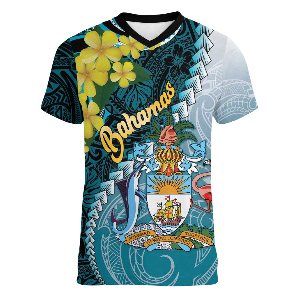 The Bahamas Women V-Neck T-Shirt Bahamian Buttercup Polynesian Pattern