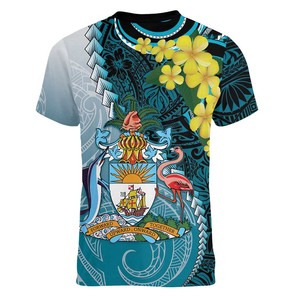 The Bahamas Women V-Neck T-Shirt Bahamian Buttercup Polynesian Pattern