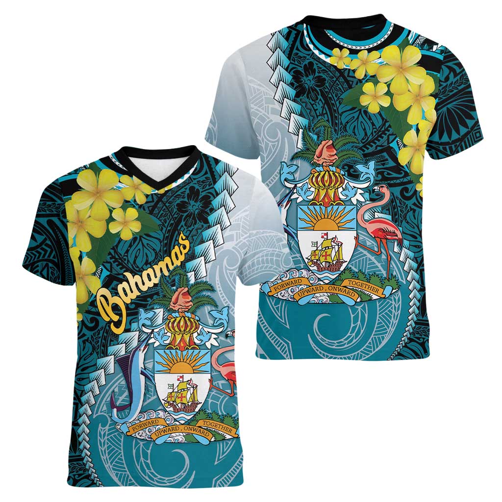 The Bahamas Women V-Neck T-Shirt Bahamian Buttercup Polynesian Pattern