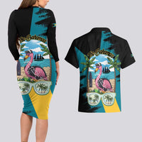 The Bahamas Flamingo Couples Matching Long Sleeve Bodycon Dress and Hawaiian Shirt It's Summer Time