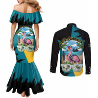 The Bahamas Flamingo Couples Matching Mermaid Dress and Long Sleeve Button Shirt It's Summer Time