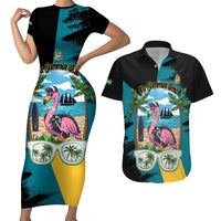 The Bahamas Flamingo Couples Matching Short Sleeve Bodycon Dress and Hawaiian Shirt It's Summer Time