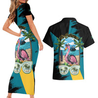 The Bahamas Flamingo Couples Matching Short Sleeve Bodycon Dress and Hawaiian Shirt It's Summer Time