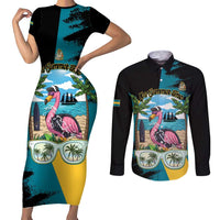 The Bahamas Flamingo Couples Matching Short Sleeve Bodycon Dress and Long Sleeve Button Shirt It's Summer Time