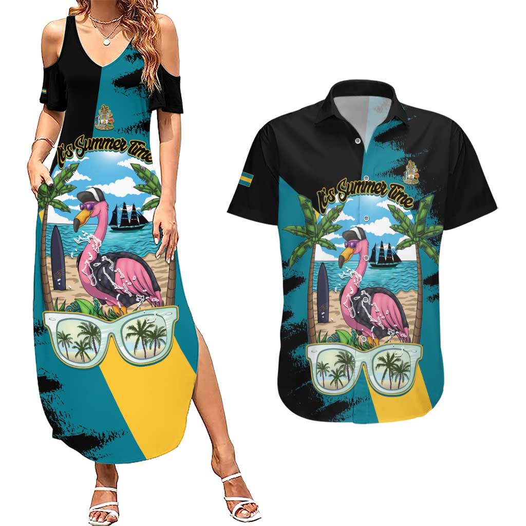 The Bahamas Flamingo Couples Matching Summer Maxi Dress and Hawaiian Shirt It's Summer Time
