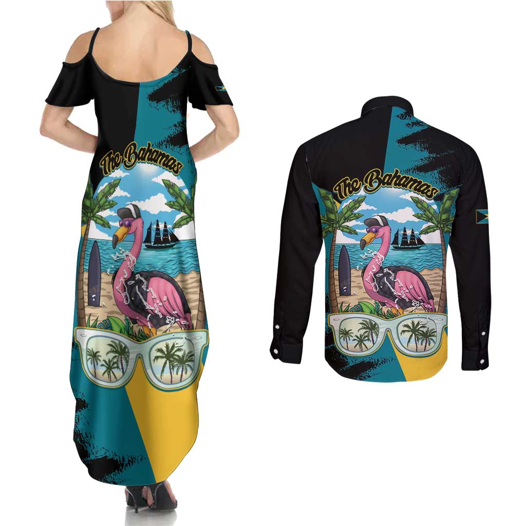 The Bahamas Flamingo Couples Matching Summer Maxi Dress and Long Sleeve Button Shirt It's Summer Time
