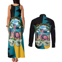 The Bahamas Flamingo Couples Matching Tank Maxi Dress and Long Sleeve Button Shirt It's Summer Time