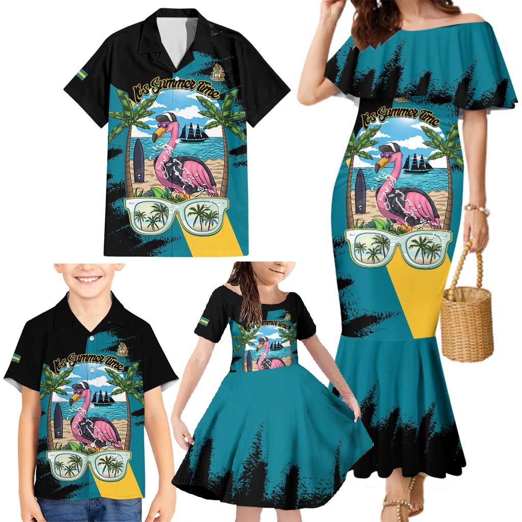 The Bahamas Flamingo Family Matching Mermaid Dress and Hawaiian Shirt It's Summer Time