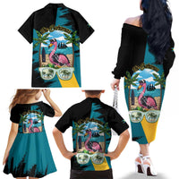 The Bahamas Flamingo Family Matching Off The Shoulder Long Sleeve Dress and Hawaiian Shirt It's Summer Time