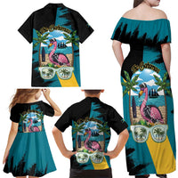 The Bahamas Flamingo Family Matching Off Shoulder Maxi Dress and Hawaiian Shirt It's Summer Time