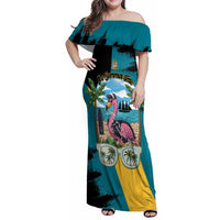 The Bahamas Flamingo Family Matching Off Shoulder Maxi Dress and Hawaiian Shirt It's Summer Time