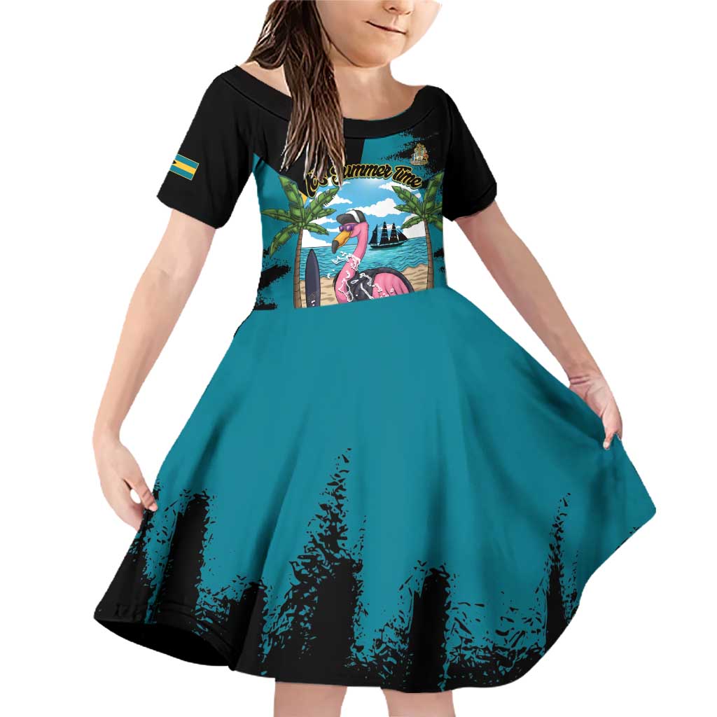 The Bahamas Flamingo Family Matching Off Shoulder Short Dress and Hawaiian Shirt It's Summer Time