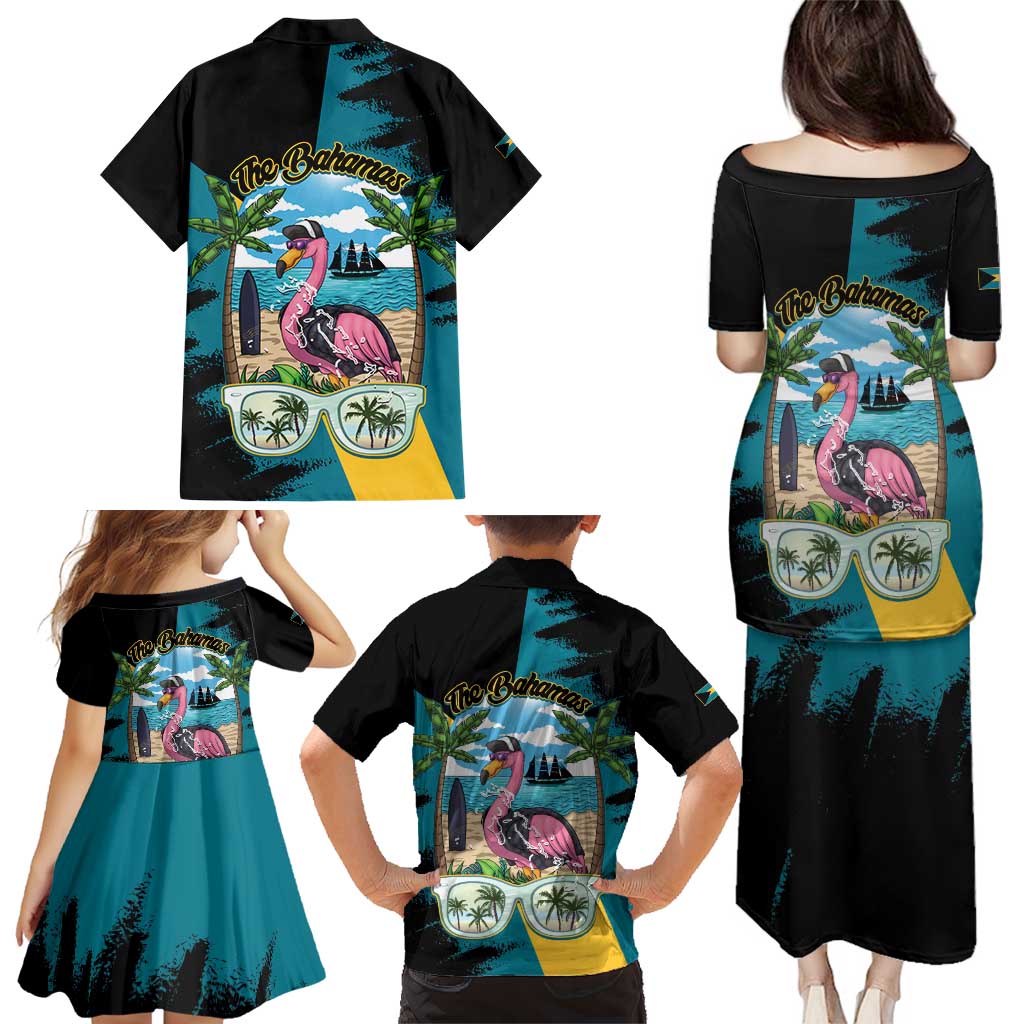 The Bahamas Flamingo Family Matching Puletasi and Hawaiian Shirt It's Summer Time