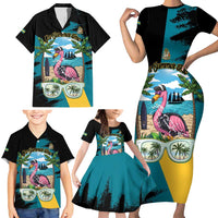 The Bahamas Flamingo Family Matching Short Sleeve Bodycon Dress and Hawaiian Shirt It's Summer Time