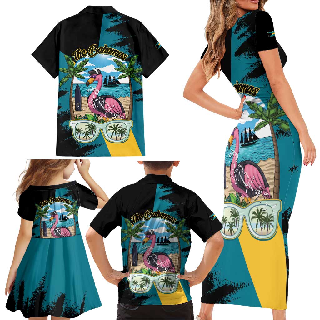 The Bahamas Flamingo Family Matching Short Sleeve Bodycon Dress and Hawaiian Shirt It's Summer Time