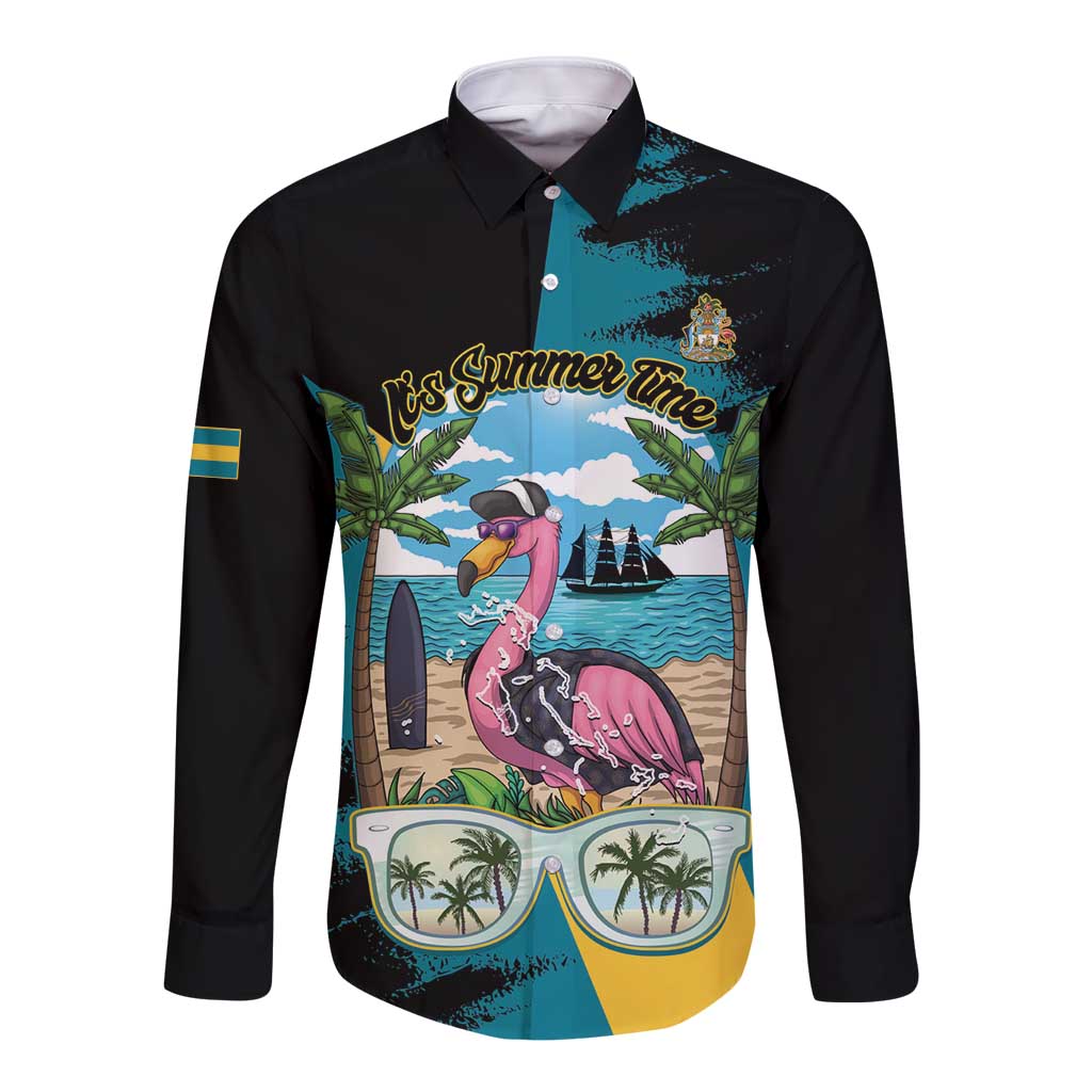 The Bahamas Flamingo Long Sleeve Button Shirt It's Summer Time