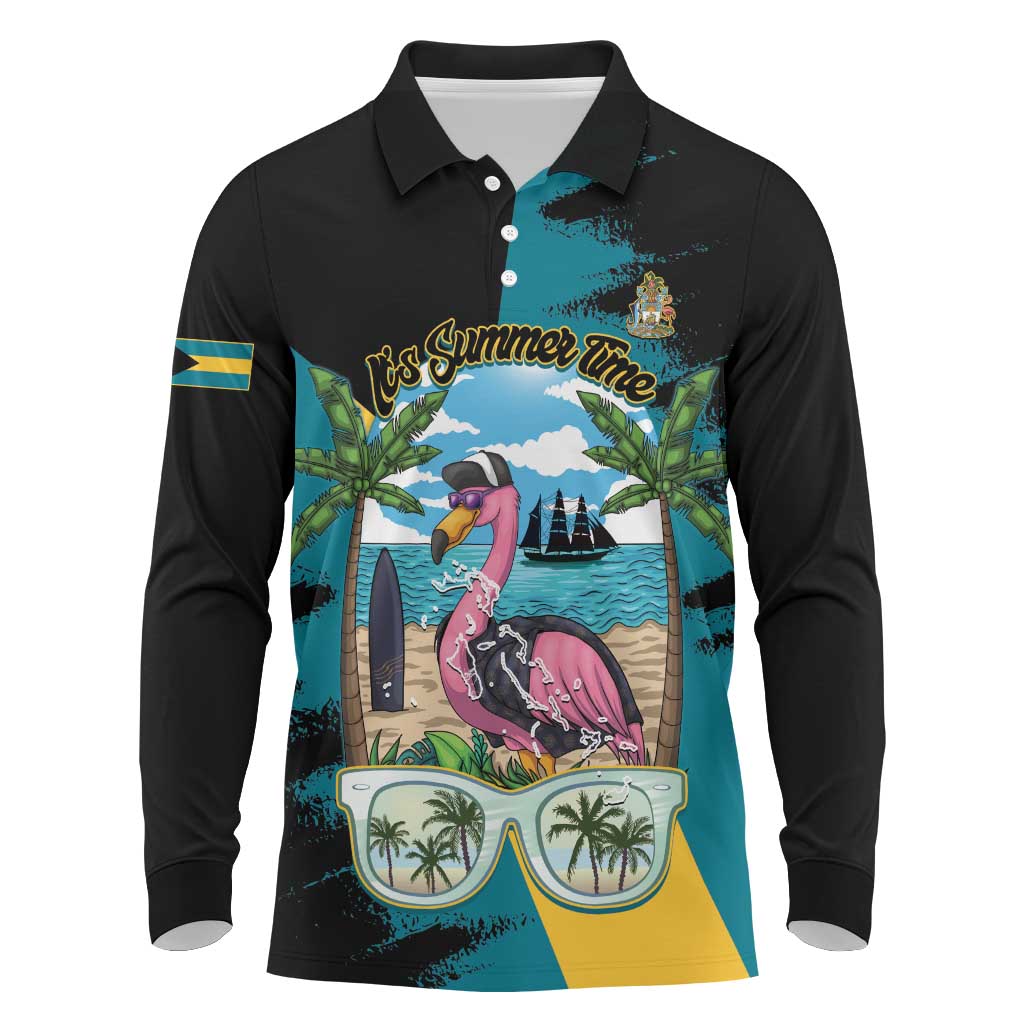 The Bahamas Flamingo Long Sleeve Polo Shirt It's Summer Time