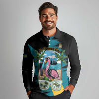 The Bahamas Flamingo Long Sleeve Polo Shirt It's Summer Time