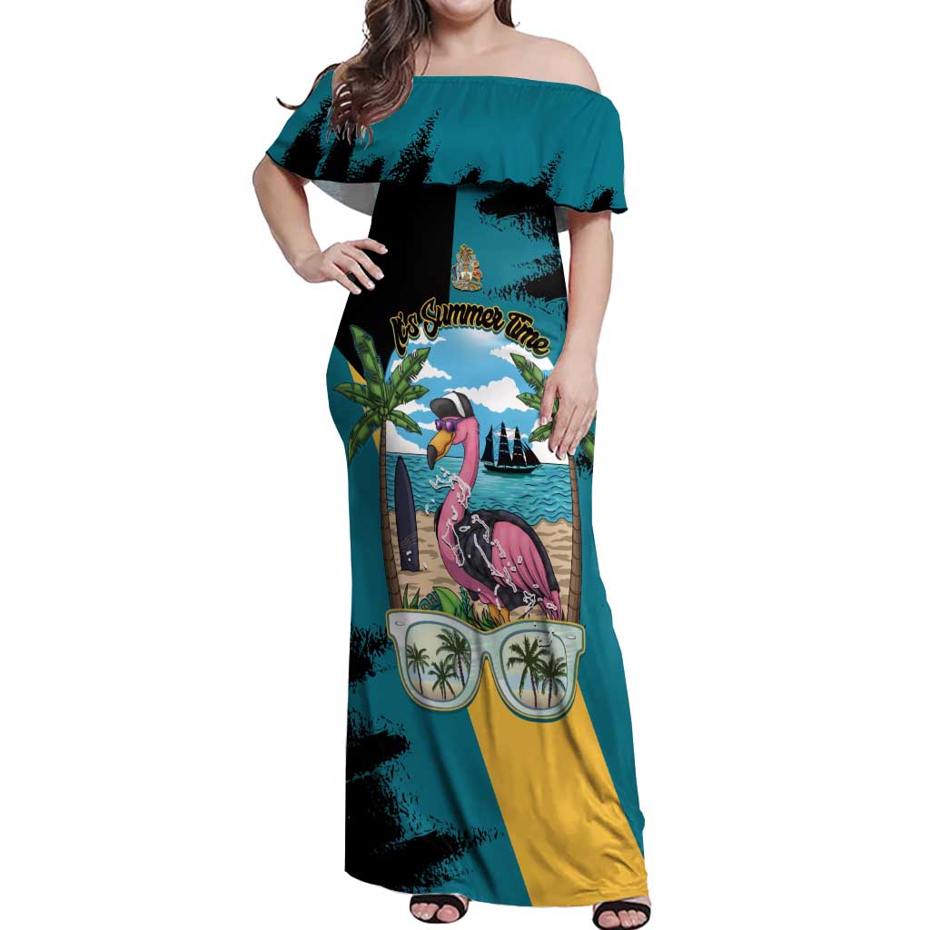 The Bahamas Flamingo Off Shoulder Maxi Dress It's Summer Time