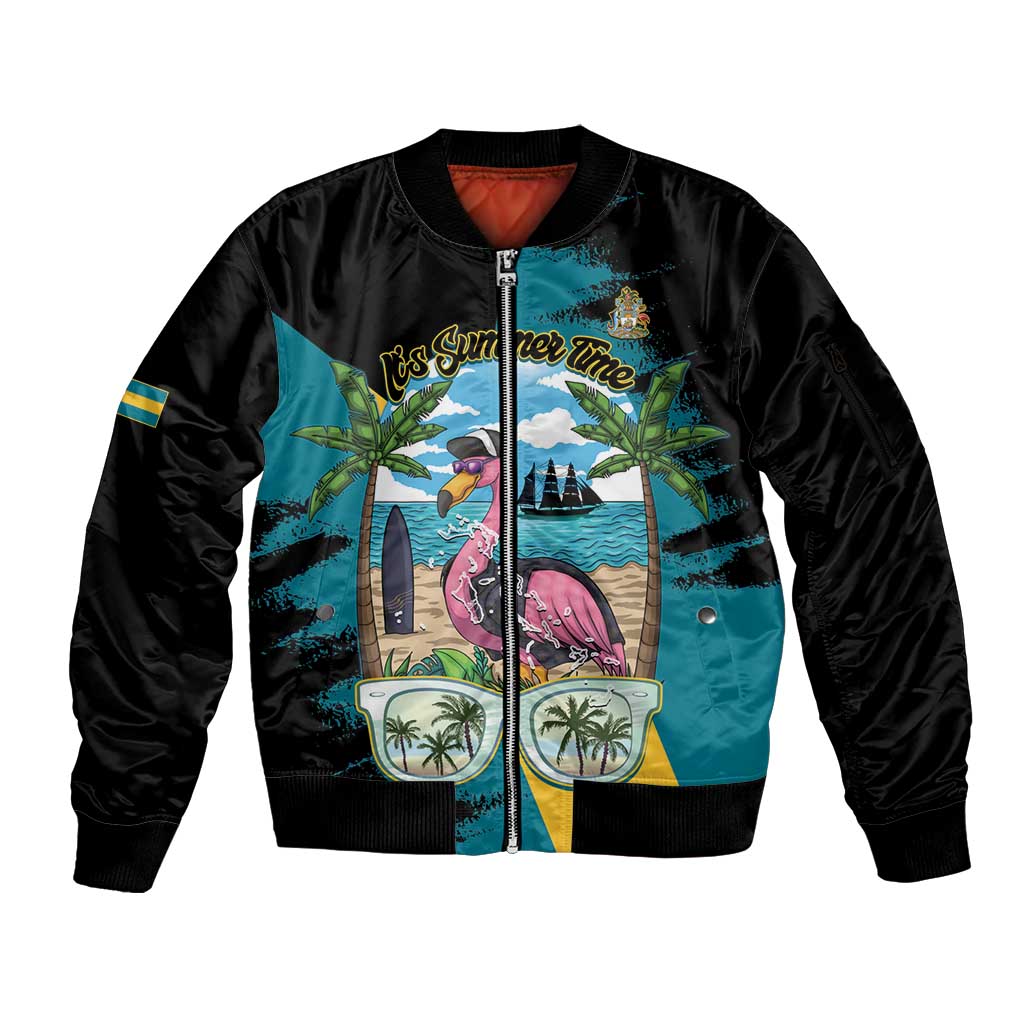 The Bahamas Flamingo Sleeve Zip Bomber Jacket It's Summer Time