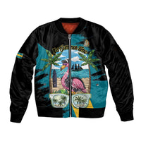 The Bahamas Flamingo Sleeve Zip Bomber Jacket It's Summer Time