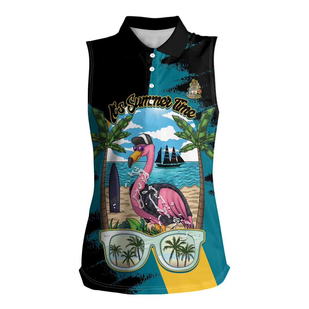 The Bahamas Flamingo Women Sleeveless Polo Shirt It's Summer Time