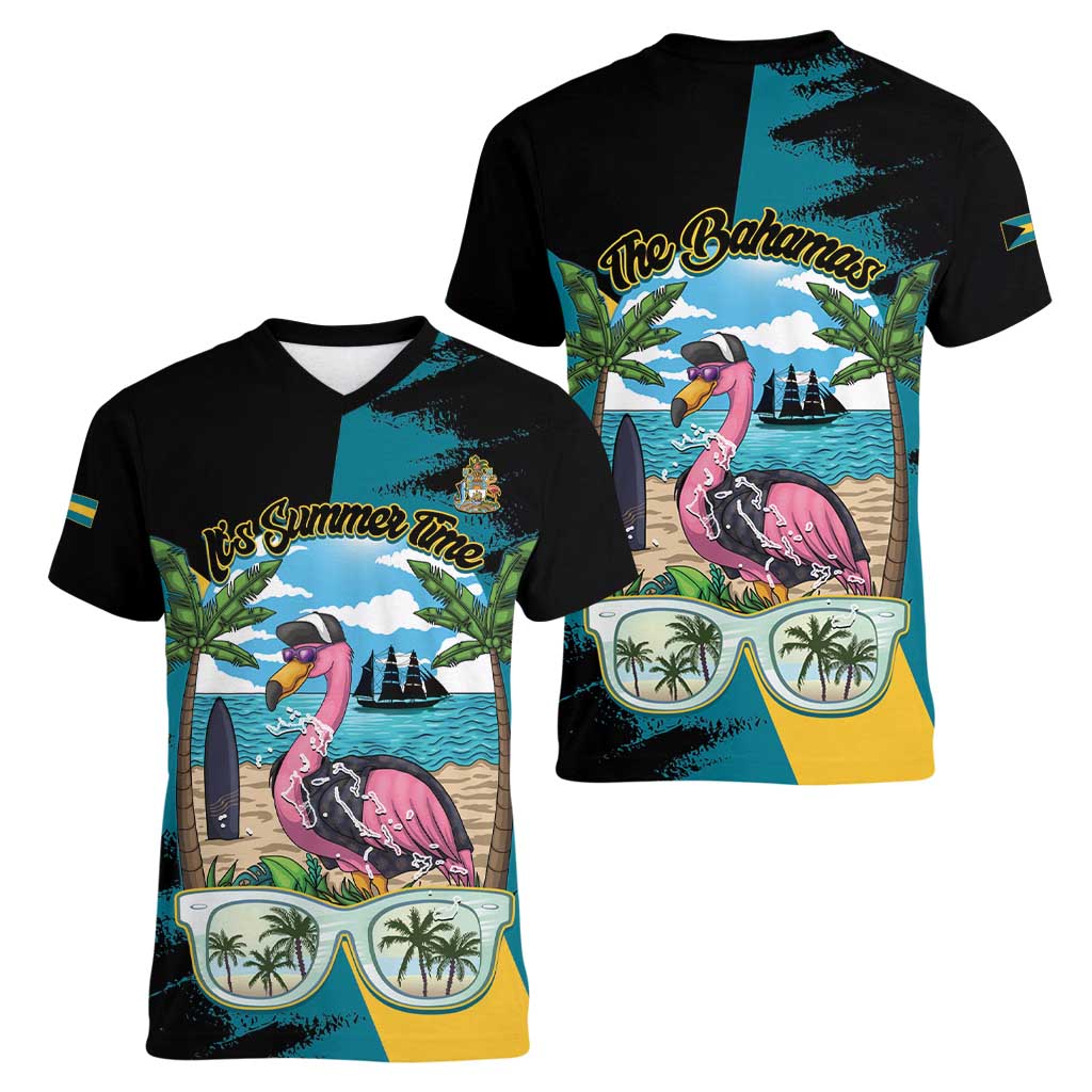 The Bahamas Flamingo Women V-Neck T-Shirt It's Summer Time
