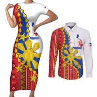 Philippines Independence Day Couples Matching Short Sleeve Bodycon Dress and Long Sleeve Button Shirt Pilipinas Sun Stars Igorot Pattern