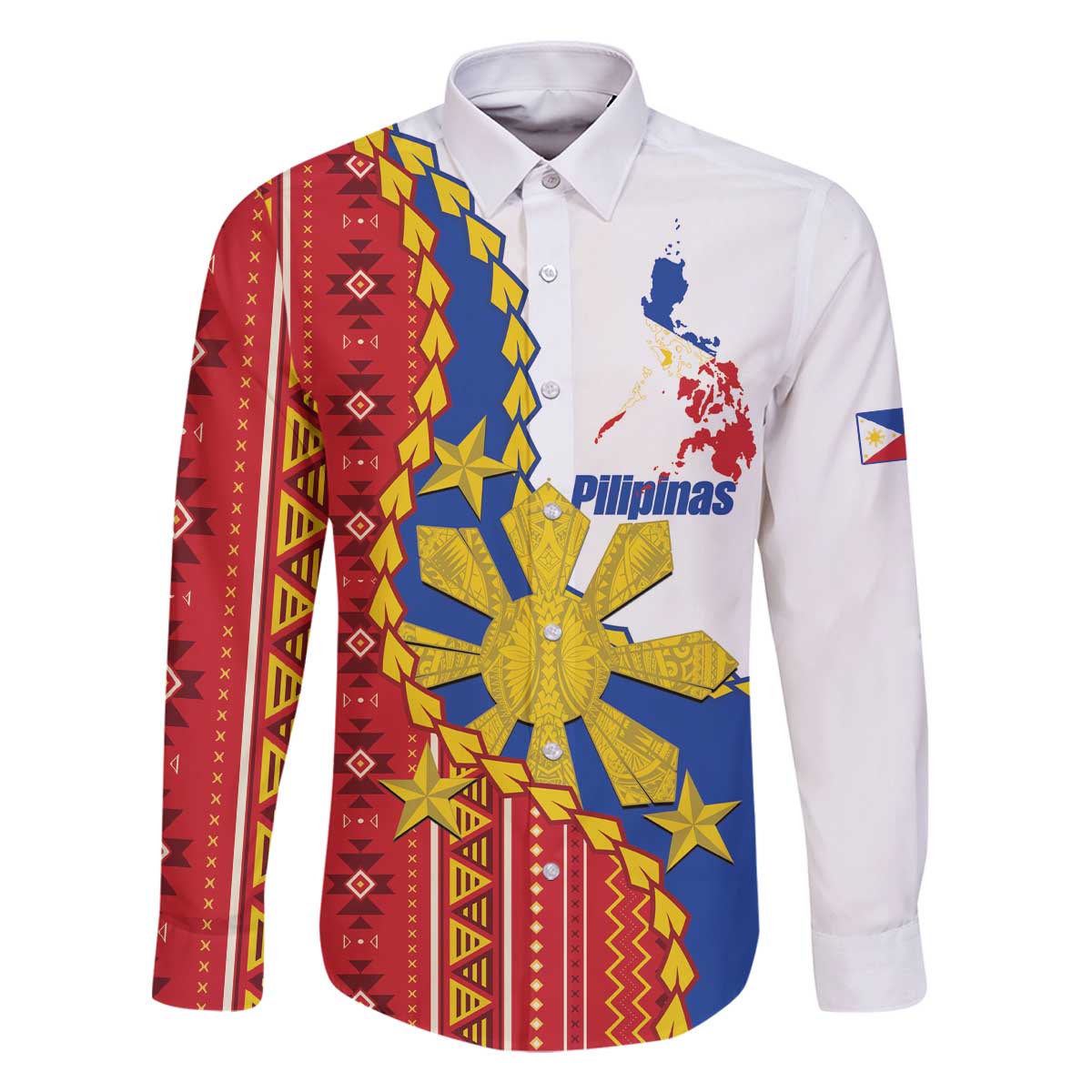 Philippines Independence Day Family Matching Off The Shoulder Long Sleeve Dress and Hawaiian Shirt Pilipinas Sun Stars Igorot Pattern