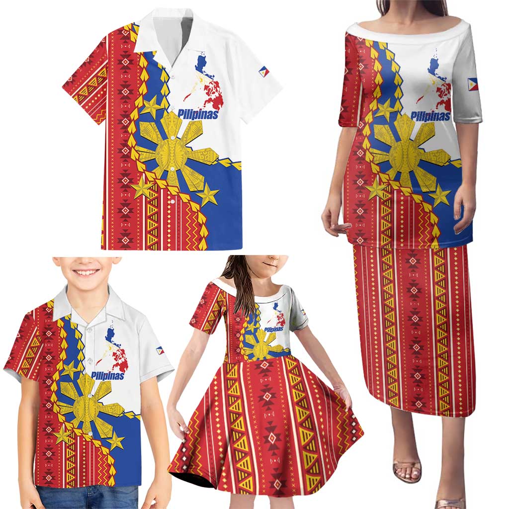 Philippines Independence Day Family Matching Puletasi and Hawaiian Shirt Pilipinas Sun Stars Igorot Pattern