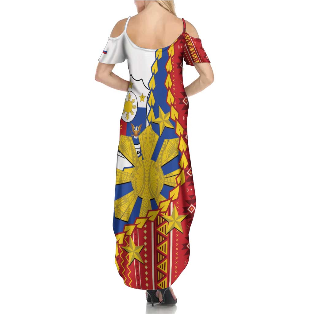 Philippines Independence Day Family Matching Summer Maxi Dress and Hawaiian Shirt Pilipinas Sun Stars Igorot Pattern