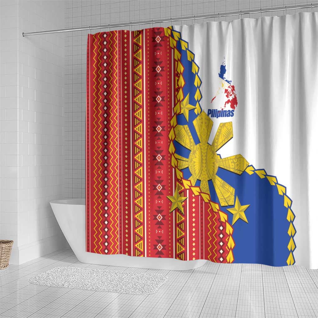 Philippines Independence Day Shower Curtain Pilipinas Sun Stars Igorot Pattern