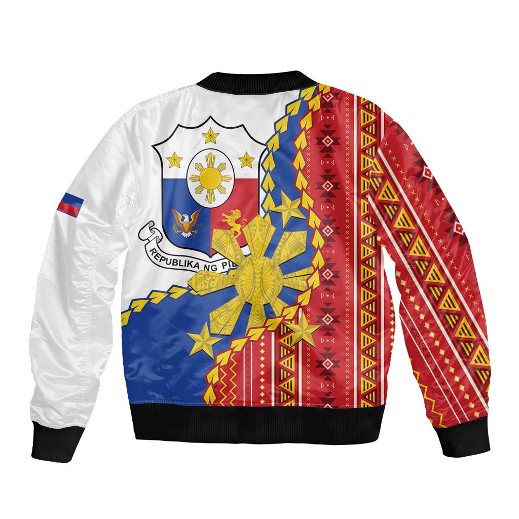Philippines Independence Day Sleeve Zip Bomber Jacket Pilipinas Sun Stars Igorot Pattern