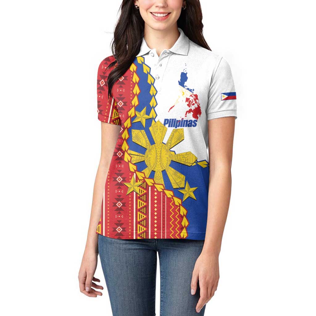 Philippines Independence Day Women Polo Shirt Pilipinas Sun Stars Igorot Pattern