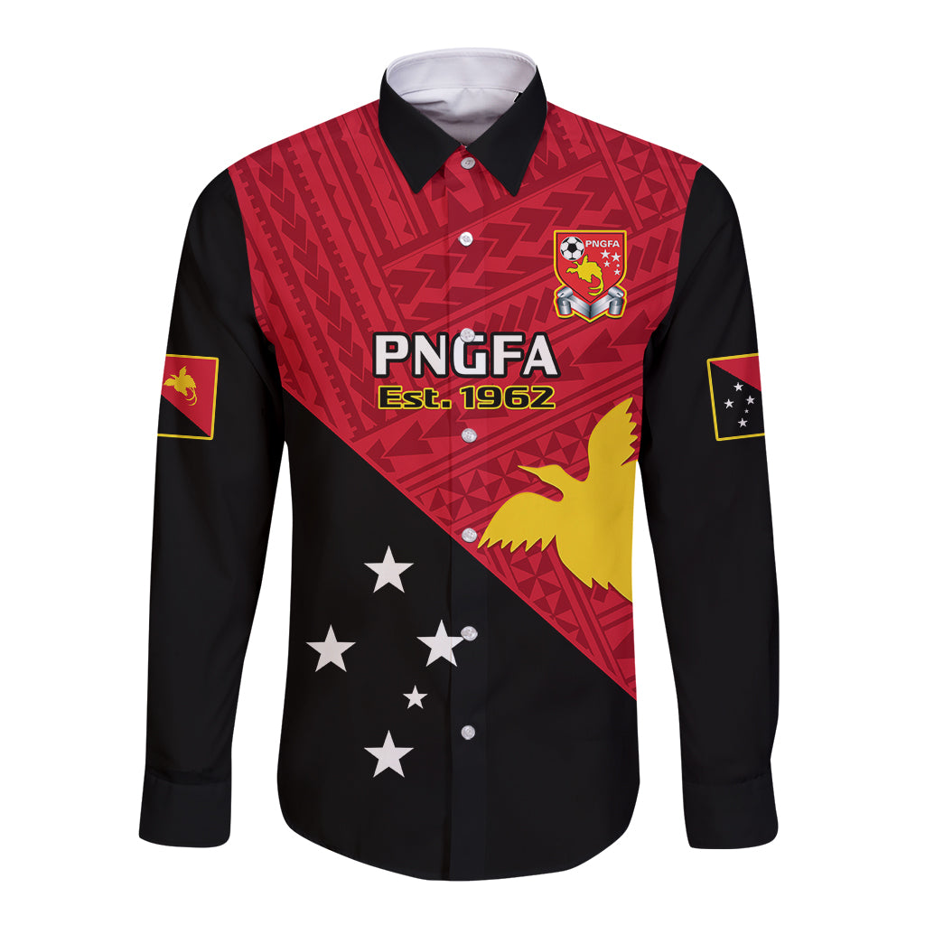 Papua New Guinea Football Long Sleeve Button Shirt Go PNG Polynesian Pattern Sporty Style - Wonder Print Shop