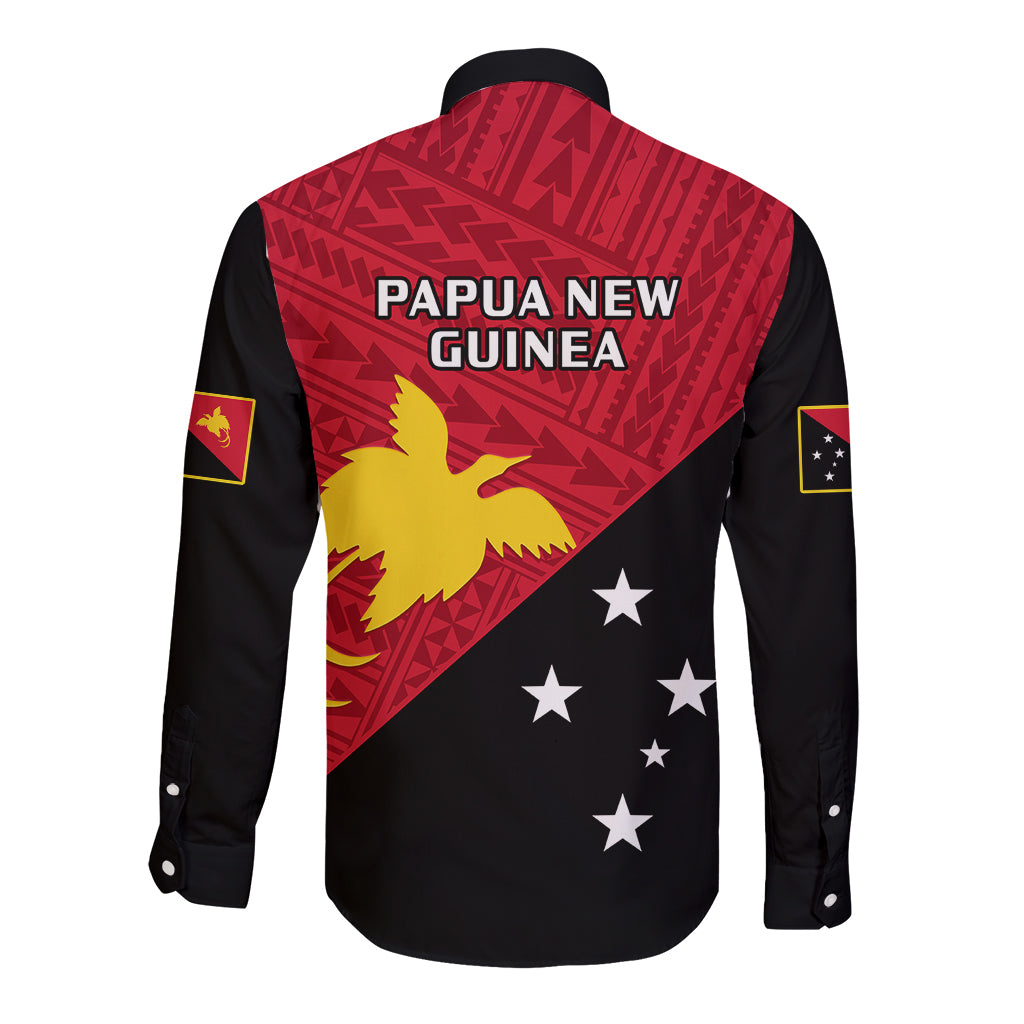 Papua New Guinea Football Long Sleeve Button Shirt Go PNG Polynesian Pattern Sporty Style - Wonder Print Shop