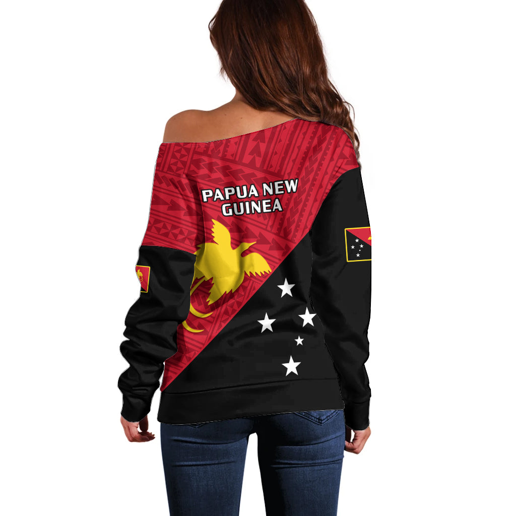 Papua New Guinea Football Off Shoulder Sweater Go PNG Polynesian Pattern Sporty Style - Wonder Print Shop