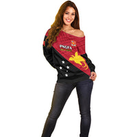 Papua New Guinea Football Off Shoulder Sweater Go PNG Polynesian Pattern Sporty Style - Wonder Print Shop