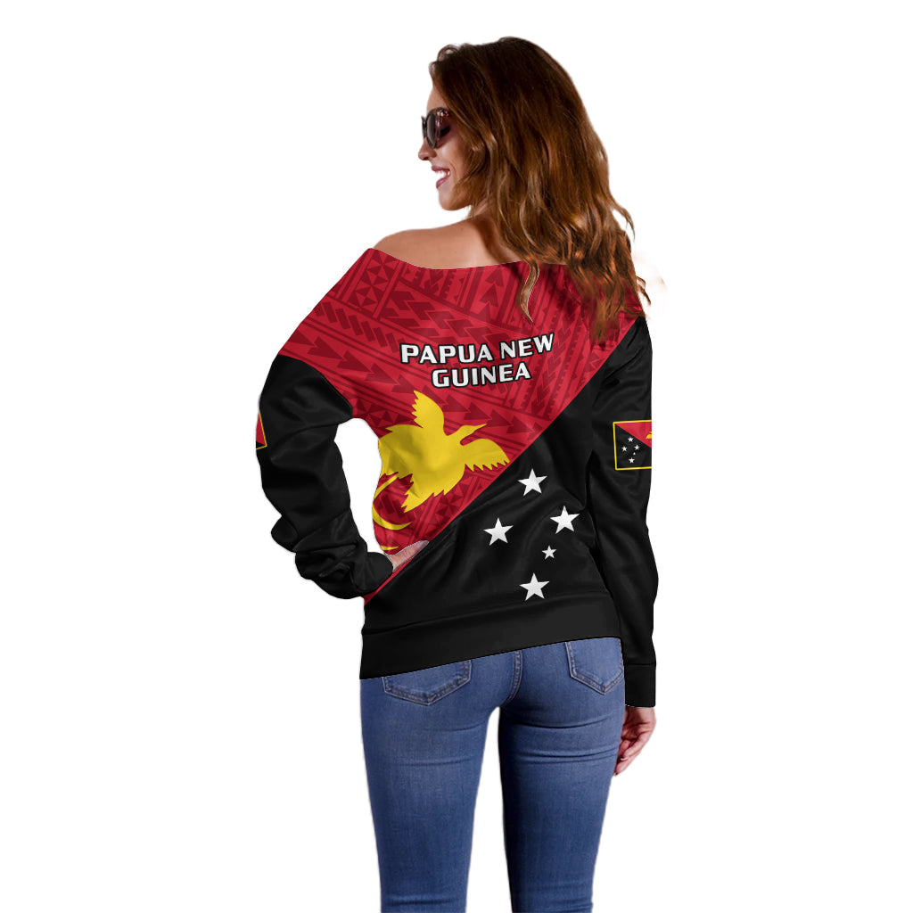 Papua New Guinea Football Off Shoulder Sweater Go PNG Polynesian Pattern Sporty Style - Wonder Print Shop
